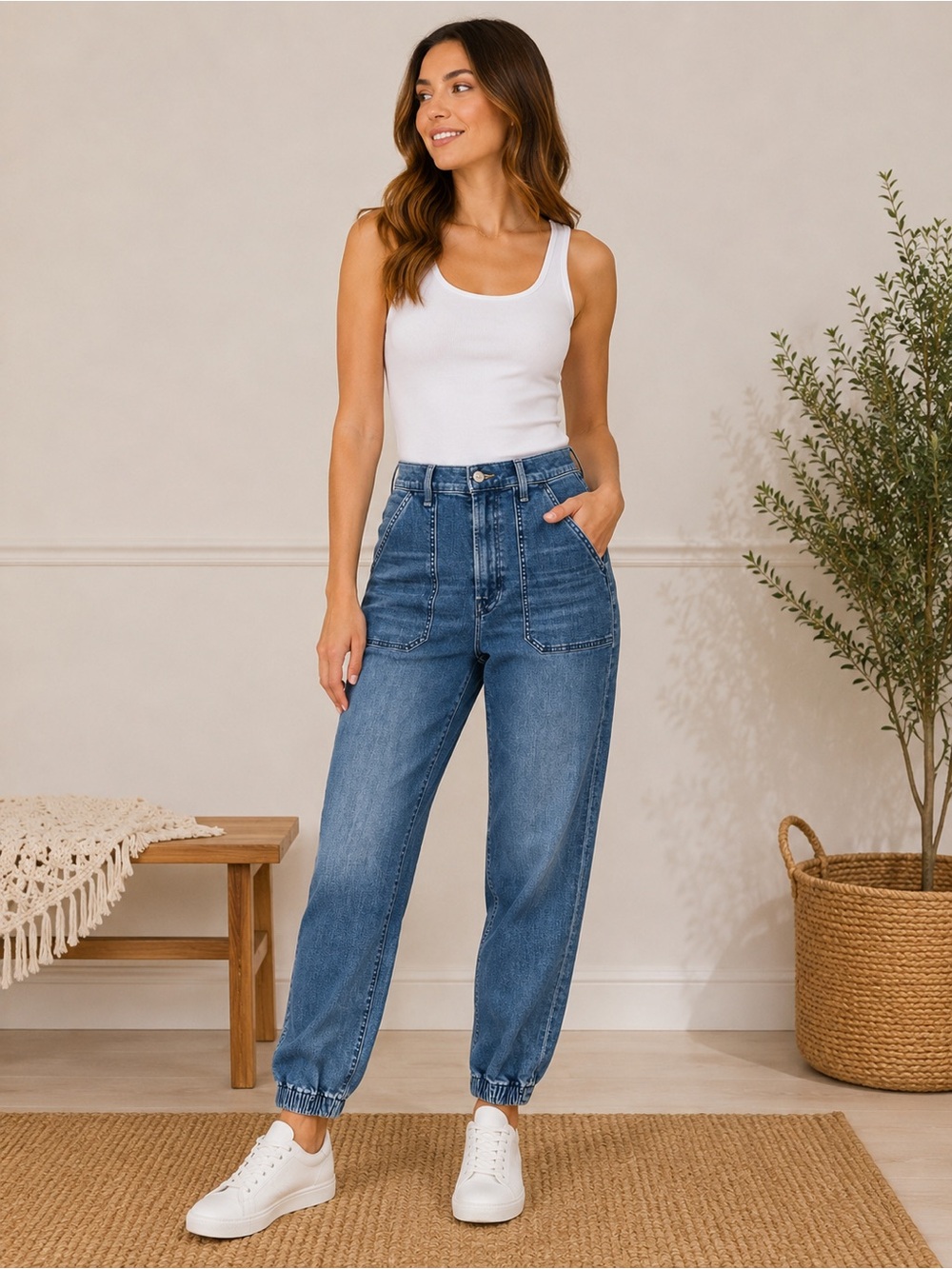 Mother High-Rise Relaxed Ankle Jeans in Medium Blue